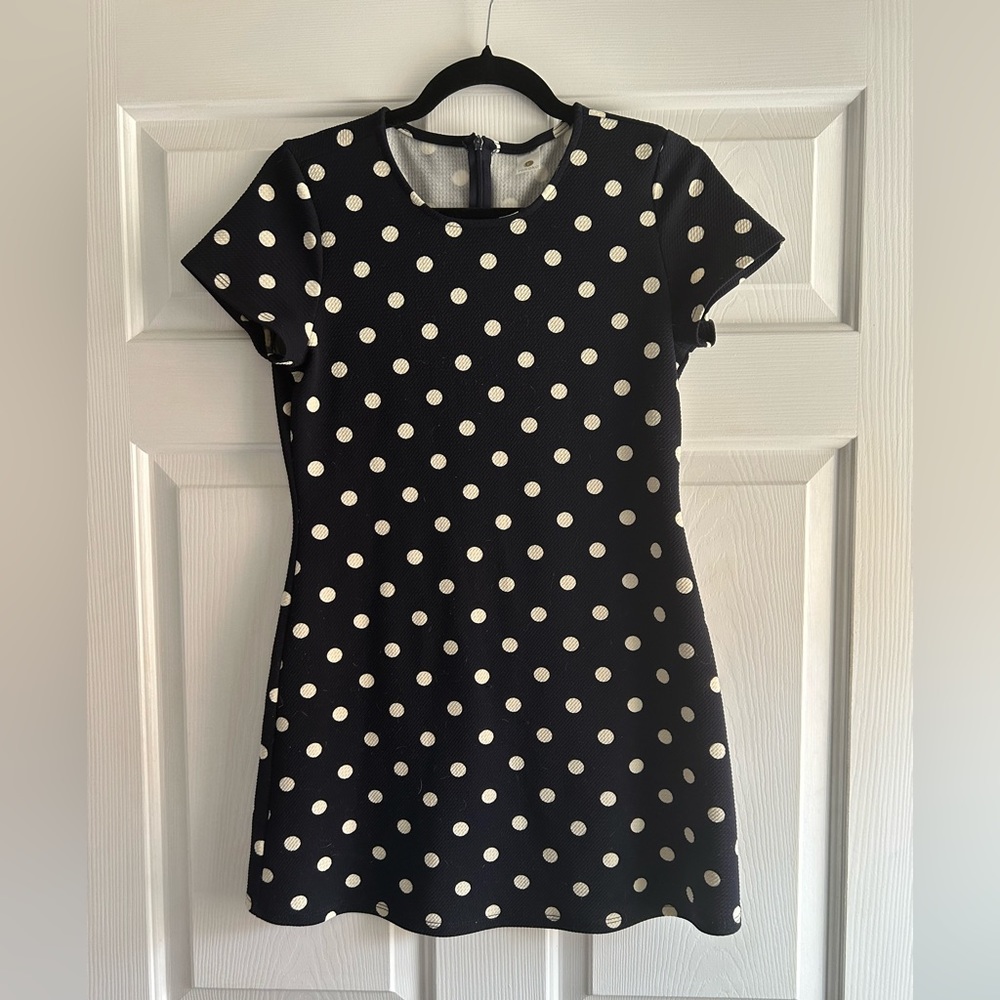 Navy and white polka dot short sleeve tunic